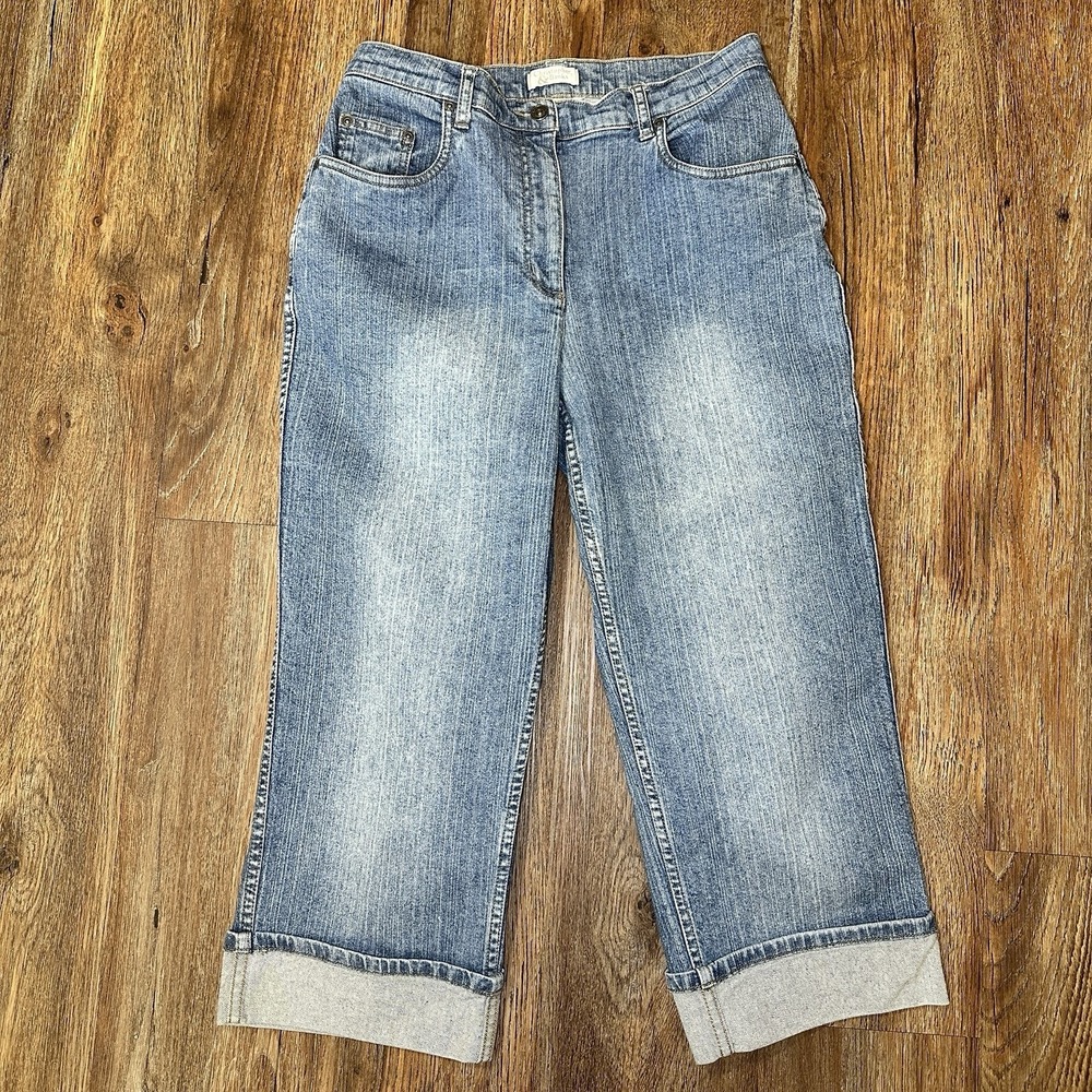Christopher & Banks Women's Capri Jeans Sz 10 Medium Wash Cuffs Stretch Denim